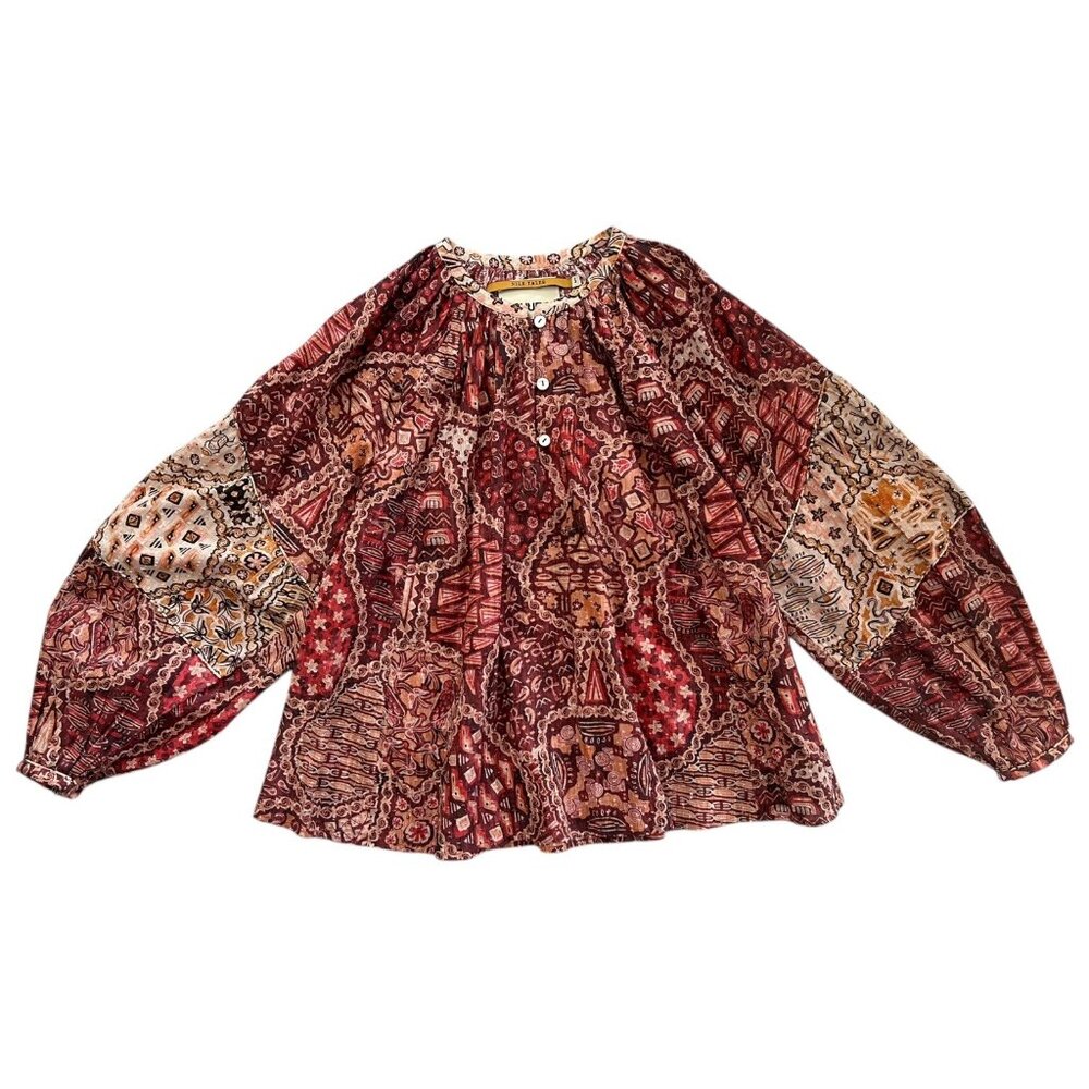 Chufy Nile Tales Floral Peasant Blouse Red S Balloon Sleeve Boho Cottagecore
